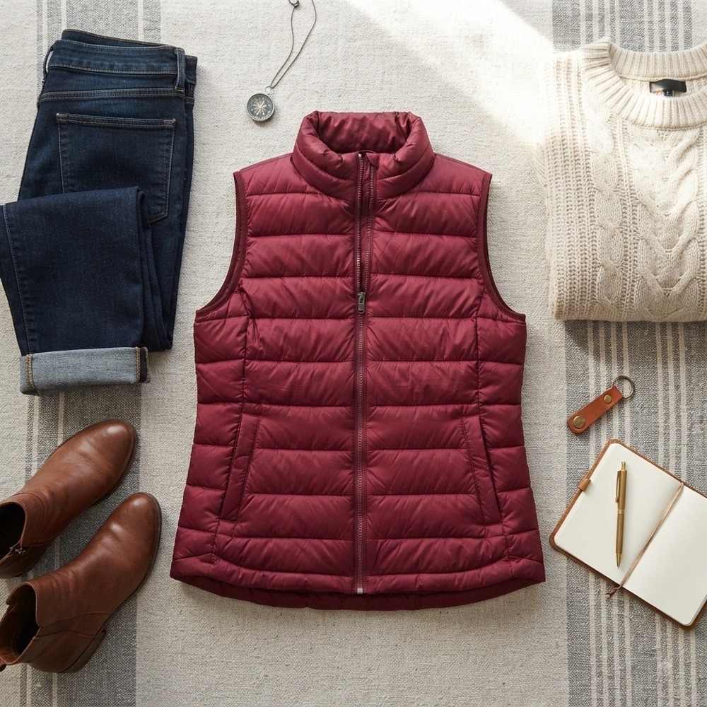 32 Degrees Heat Burgundy Puffer Vest Womens Medium Quilted Zip Up Gilet